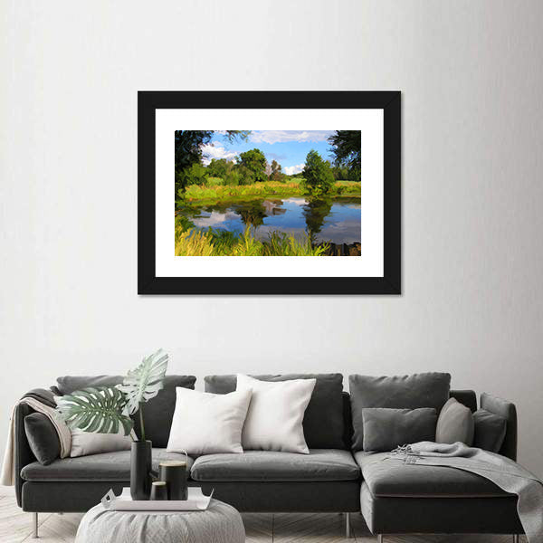 Hand Drawn Summer Lake Canvas Wall Art