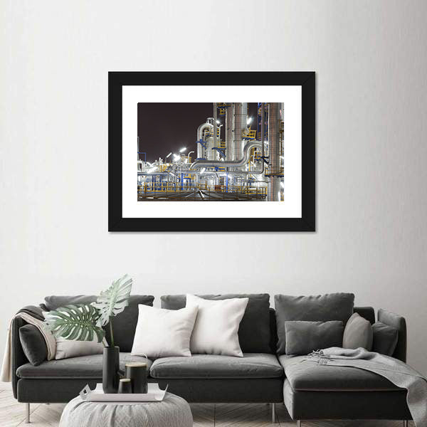 Chemical Industrial Plant at Night Canvas Wall Art