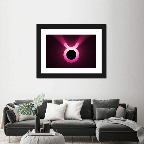 Glowing Pink Taurus Zodiac Symbol Canvas Wall Art