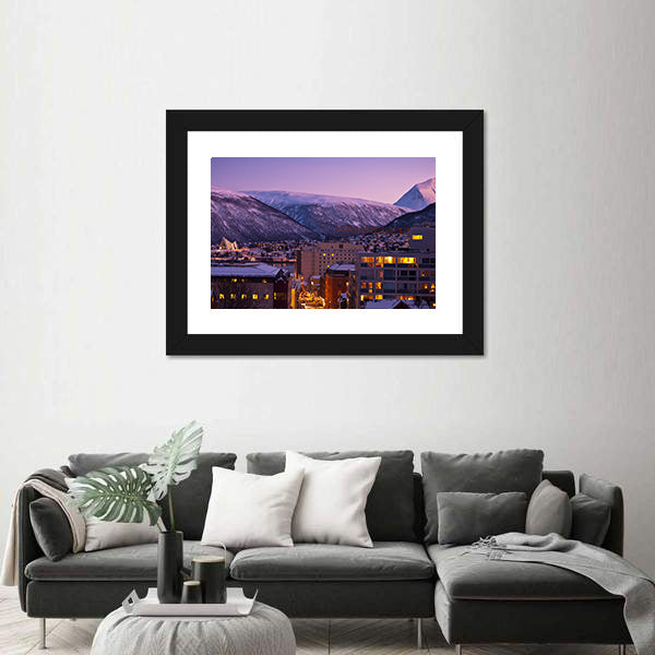 Tromso Cityscape At Dusk In Norway Canvas Wall Art
