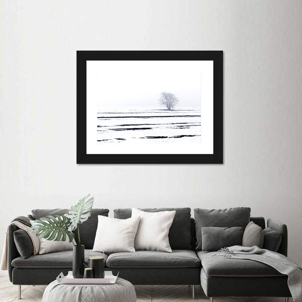 Solitary Tree in Snowy Field Canvas Wall Art
