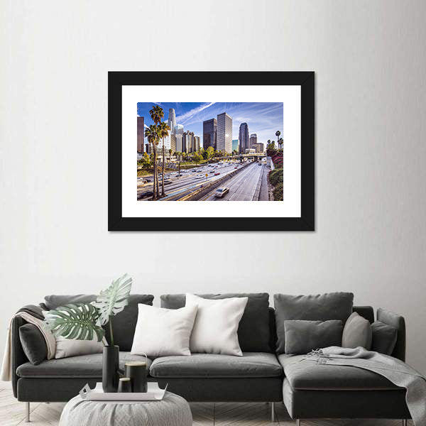 Downtown Los Angeles Highway and Skyline Canvas Wall Art