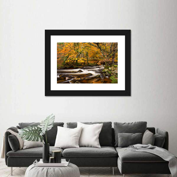 Autumn River in Dartmoor, Devon Canvas Wall Art