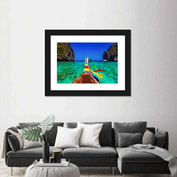 Traditional Longtail Boat In Maya Bay Canvas Wall Art