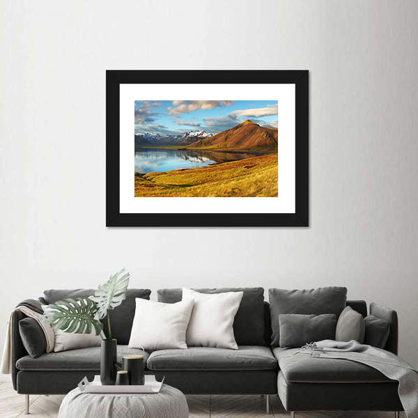 Iceland Mountains and Lake Reflection Canvas Wall Art