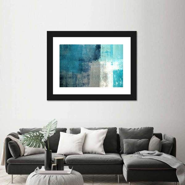 Layered Turquoise Abstract Rectangles Canvas Wall Art
