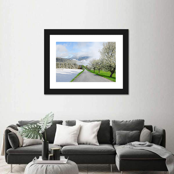 Road Between Winter and Spring Canvas Wall Art