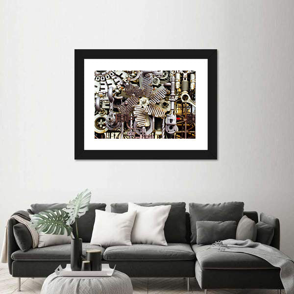 Assembled Metal Machine Parts Canvas Wall Art