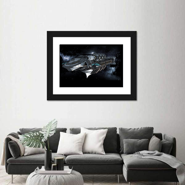 Alien Battleship in Deep Space Canvas Wall Art