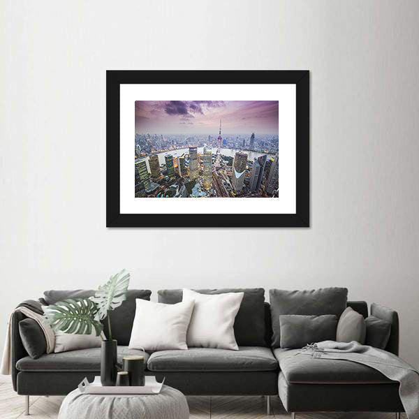 Pudong Financial District In Shanghai Canvas Wall Art