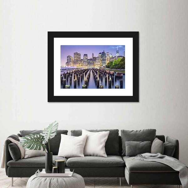 New York City Skyline At Night Canvas Wall Art