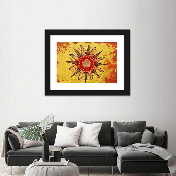 Radiant Golden Sun with Red Disc Canvas Wall Art