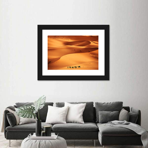 Camel Caravan Across Sahara Sand Dunes Canvas Wall Art