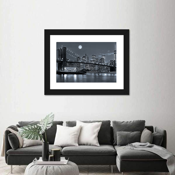 Brooklyn Bridge and Lower Manhattan by Moonlight Canvas Wall Art