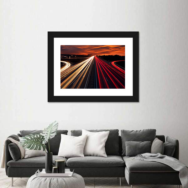 Motorway Light Trails at Sunset Canvas Wall Art