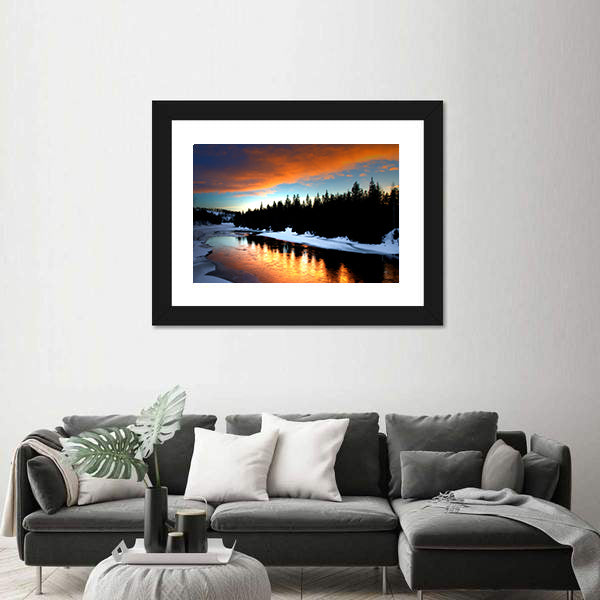 Winter River From Lapland Canvas Wall Art