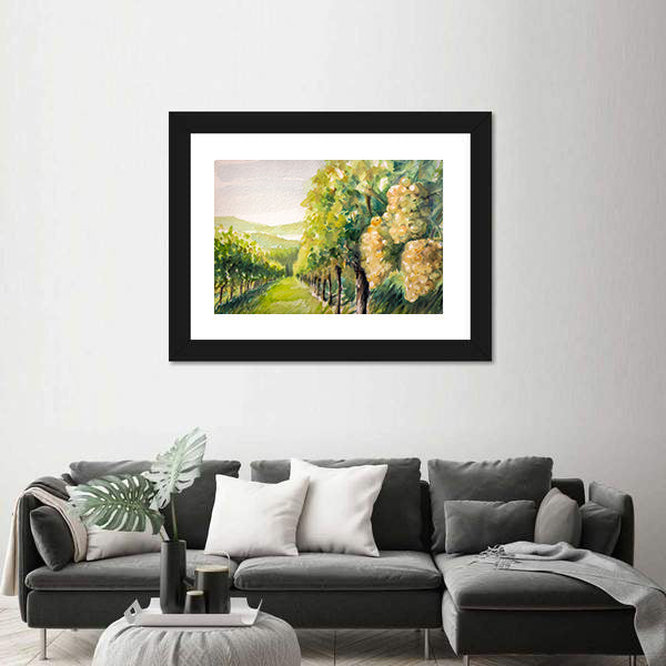 Sunlit Watercolor Vineyard Canvas Wall Art