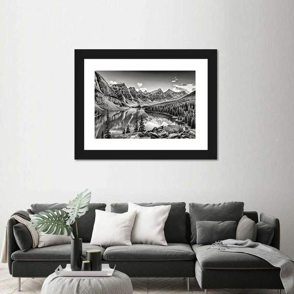 Glacial Mountain Lake with Pine Reflections Canvas Wall Art