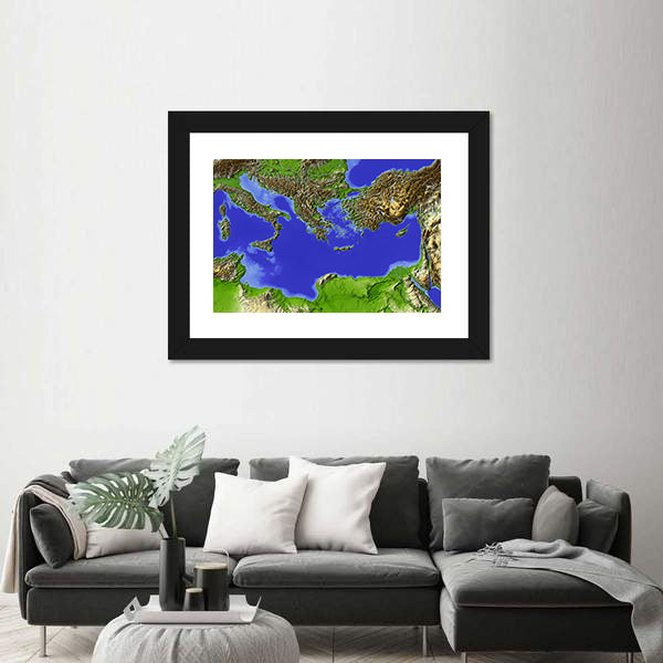 Shaded Relief Map of the Mediterranean Canvas Wall Art