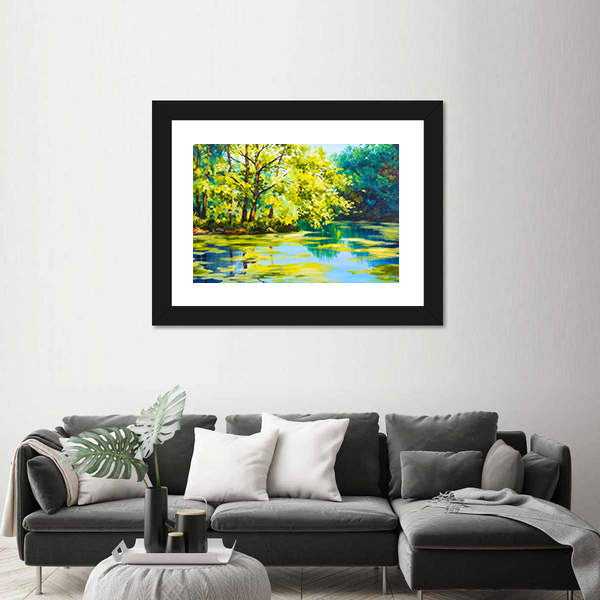 Sunlit Forest Lake Canvas Wall Art