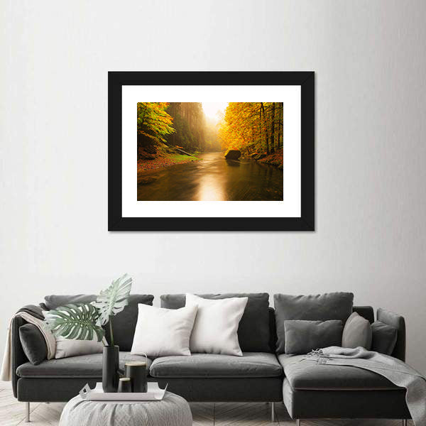 Sunset Above Mountain River Canvas Wall Art