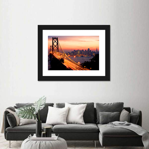 San Francisco And Bay Bridge At Sunset Canvas Wall Art
