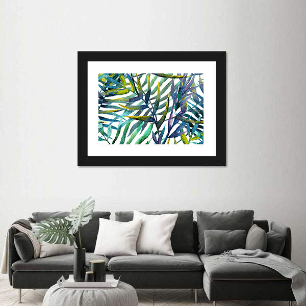 Abstract Tropical Leaves in Teal and Green Canvas Wall Art