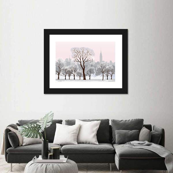 Snow Alley with Empire State Silhouette Canvas Wall Art