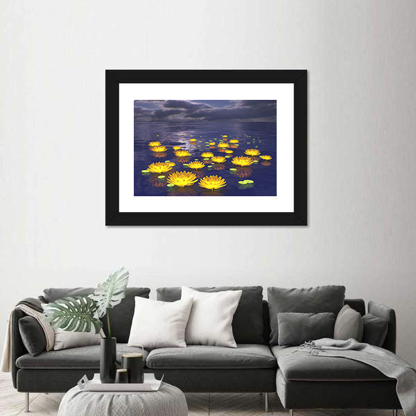 Yellow Water Lilies at Twilight Canvas Wall Art