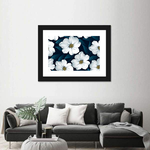 White Floral Seamless Pattern Canvas Wall Art