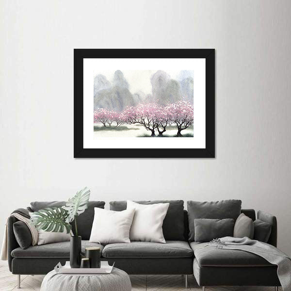 Misty Spring Cherry Blossom Orchard Canvas Wall Art