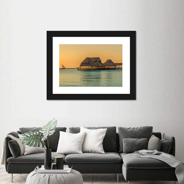 Bar On Water At Sunset In Zanzibar Tanzania Canvas Wall Art