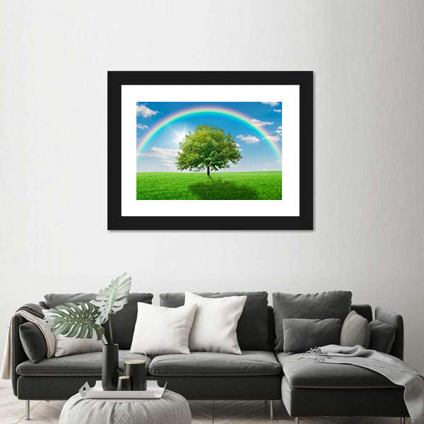 Old Oak Tree on Green Meadow Canvas Wall Art