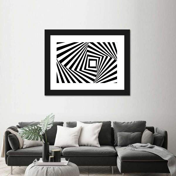 Black and White Concentric Squares Canvas Wall Art