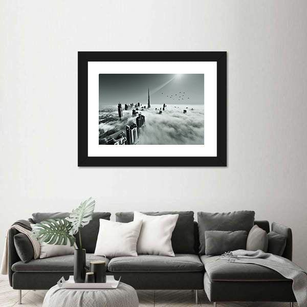 Dubai Downtown In Dense Fog Canvas Wall Art