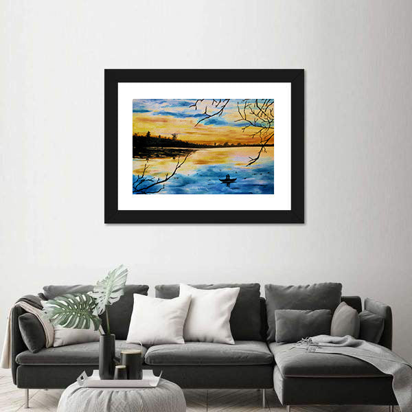 Lovers in a Boat at Sunset Canvas Wall Art