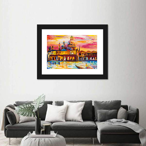 Venice Sunset Gondola Impression Canvas Wall Art