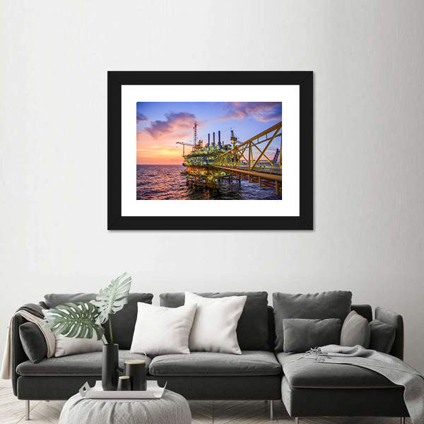 Offshore Oil Rig at Sunset Canvas Wall Art