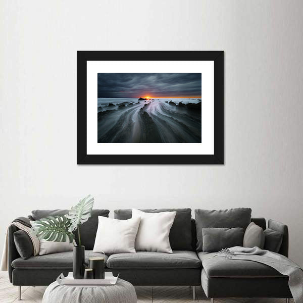 Flysch Rocks In Barrika Beach At The Sunset Canvas Wall Art