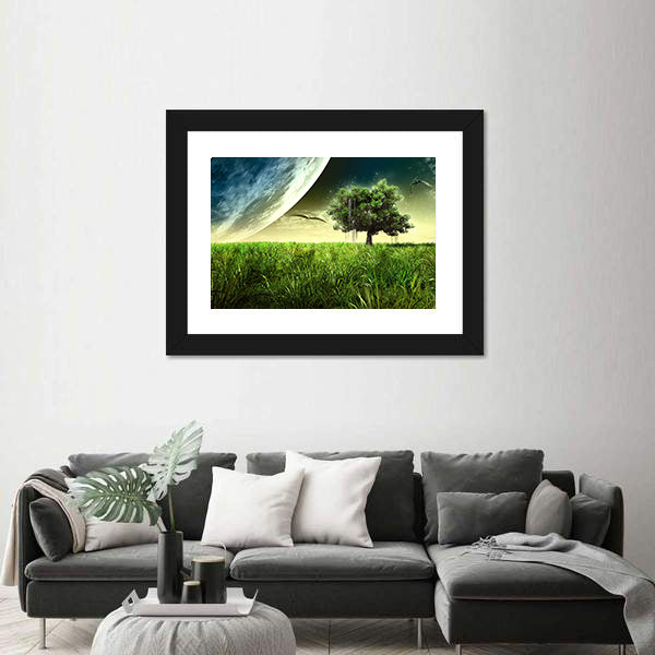 Green Meadow with Pterodactyls Canvas Wall Art