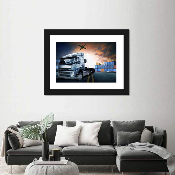 Industrial Shipping Hub at Dusk Canvas Wall Art