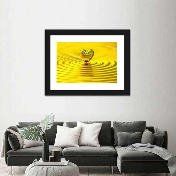 Golden Heart Over Liquid Ripples Canvas Wall Art