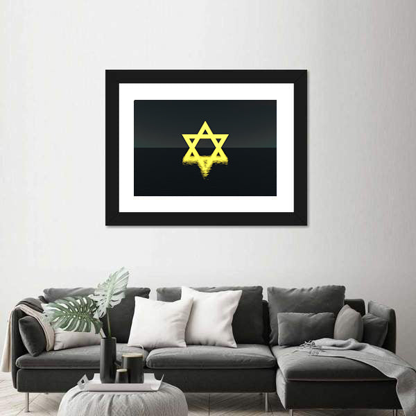 Glowing Yellow Star of David Over Water Canvas Wall Art