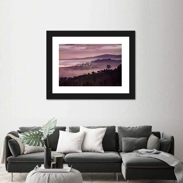 Purple Misty Hills at Dawn Canvas Wall Art