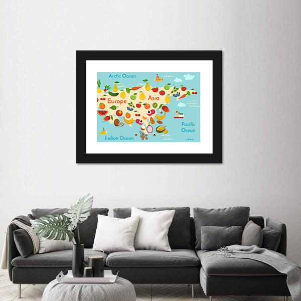 Fruit World Map Canvas Wall Art