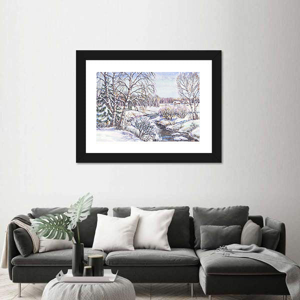 Russian Winter Village Canvas Wall Art