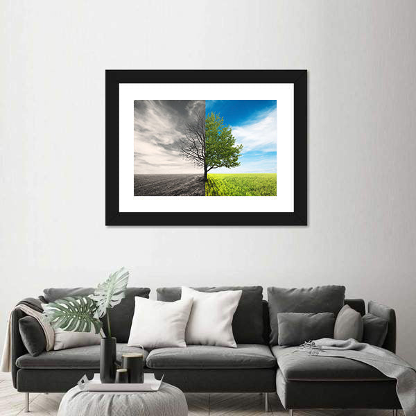 Split Lone Tree in Field Canvas Wall Art