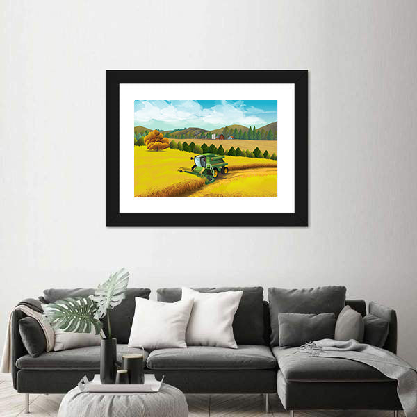 Combine Harvester in Golden Wheat Canvas Wall Art