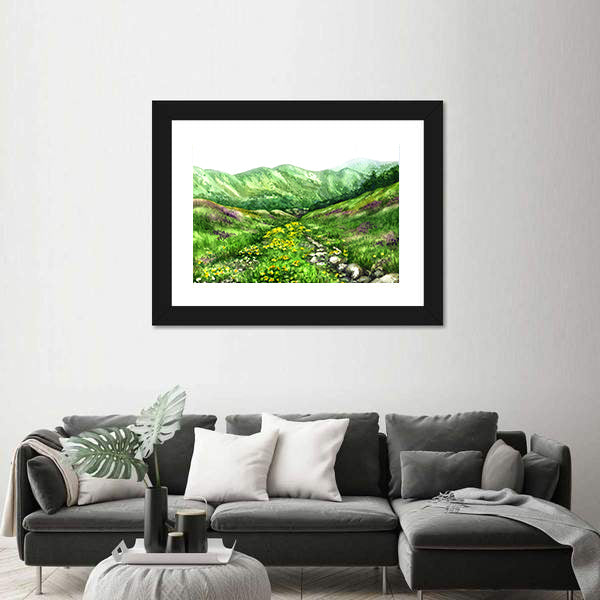 Summer View of Mountain Valley Canvas Wall Art