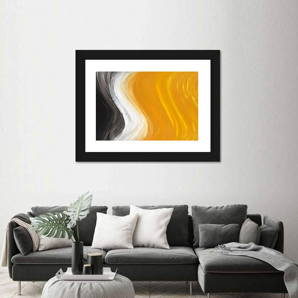 Oil Painted Curves in Black, White and Yellow Canvas Wall Art
